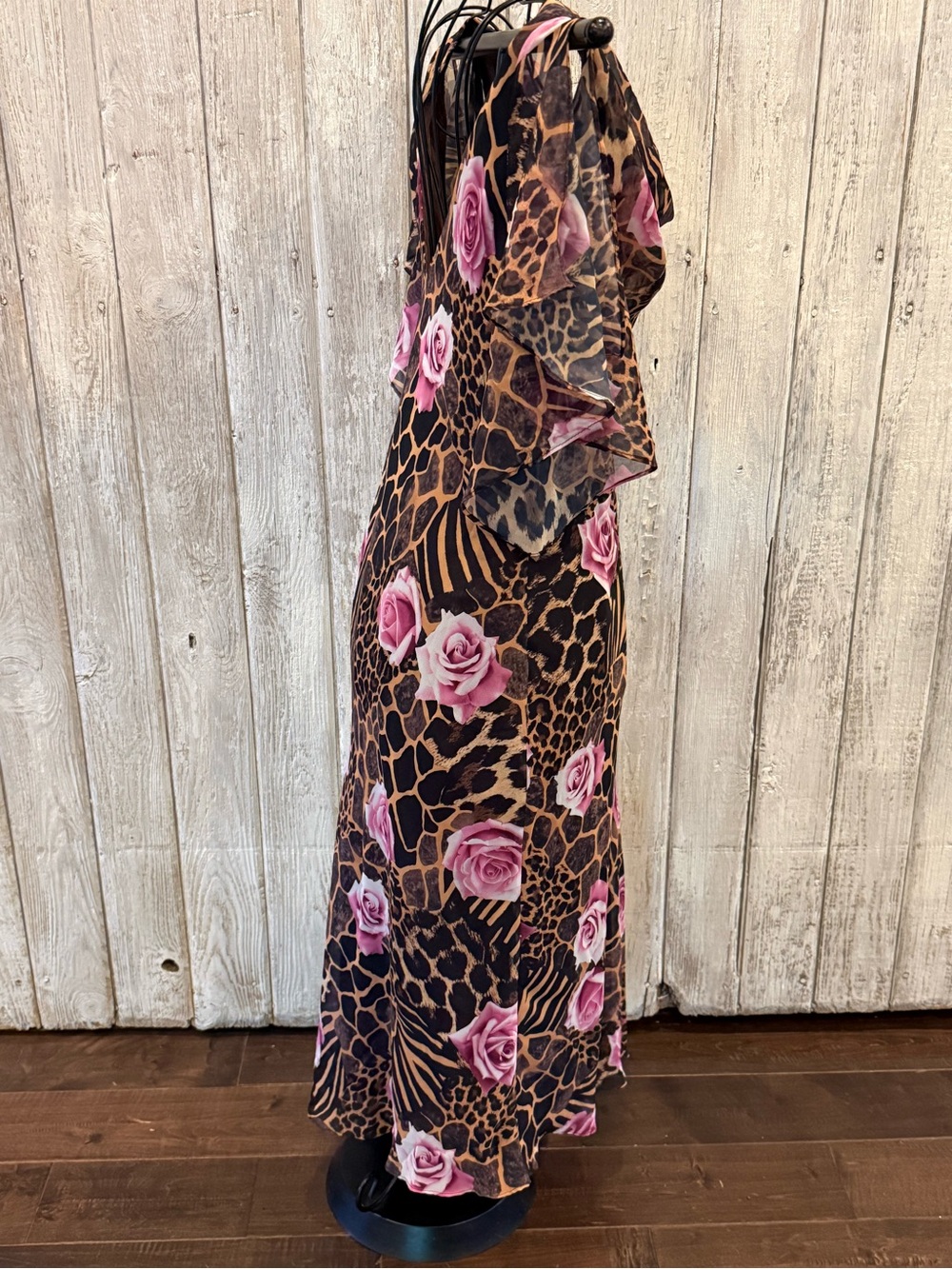 Patra Vintage Cowl Neck Midi Dress in Pink Rose & Leopard Print - Picture 7 of 9